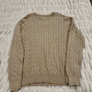 St, Johns Bay Cable Knit Sweater Stretch Long Sleeve Tan Mens Size XL